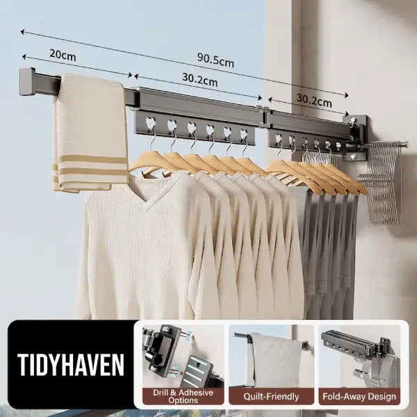 OptiSpace Modern Wall Mounted Clothes Drying Rack - Heavy Duty Foldable Design