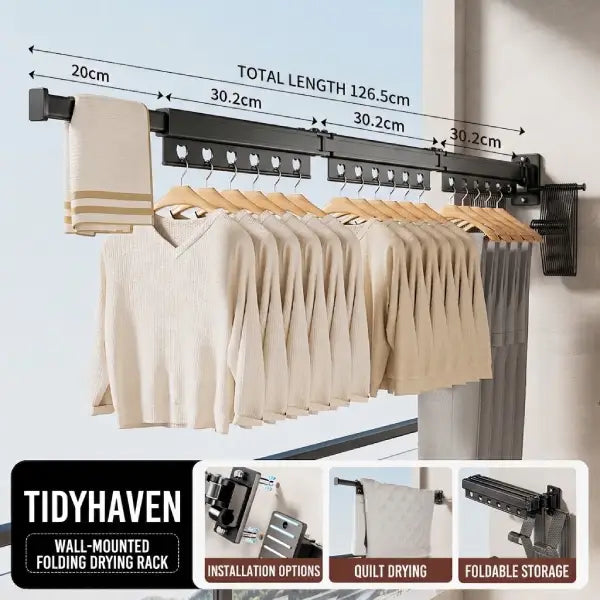 OptiSpace Modern Wall Mounted Clothes Drying Rack - Heavy Duty Foldable Design